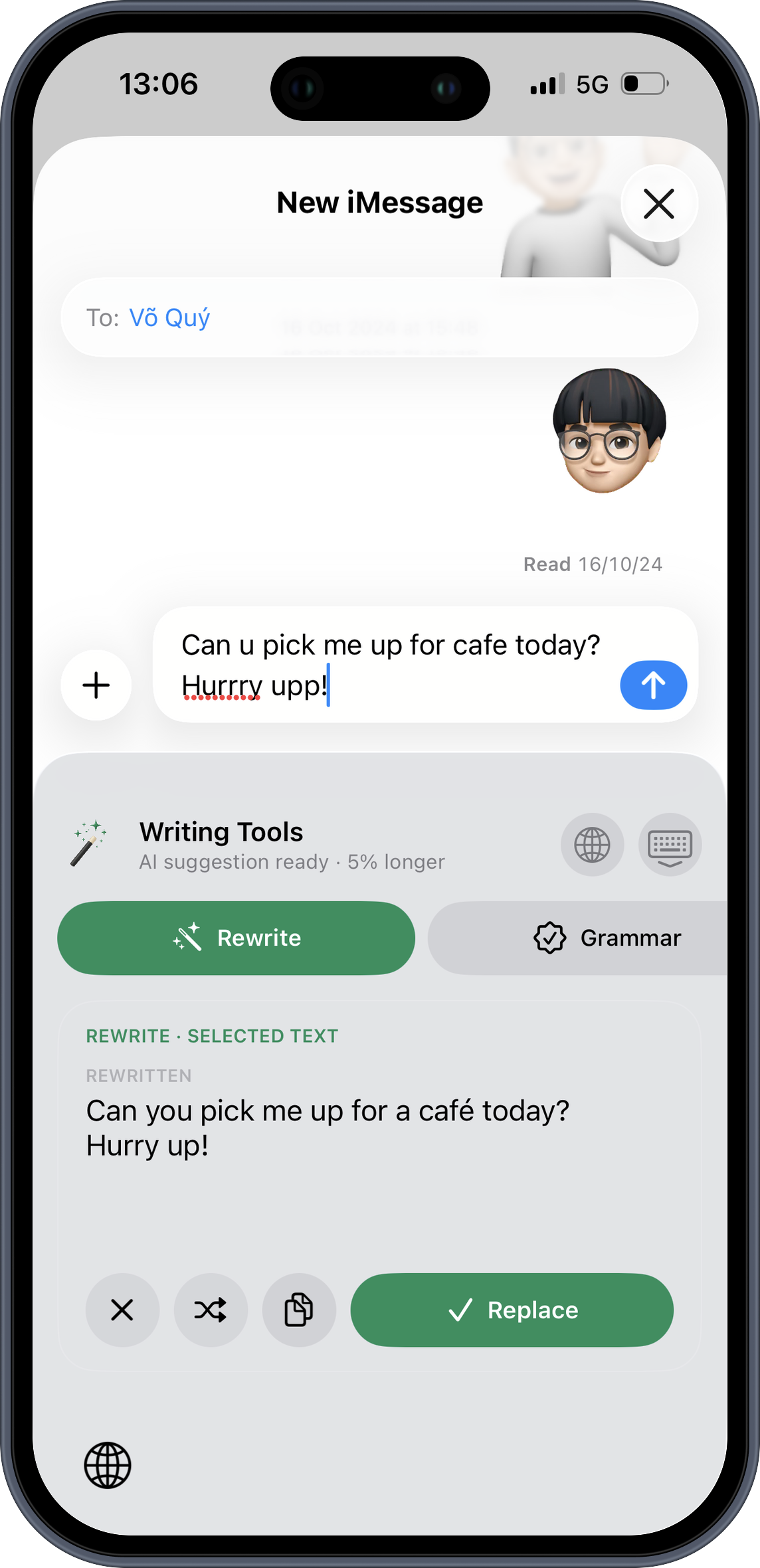 QKeyboard rewriting a message on iPhone