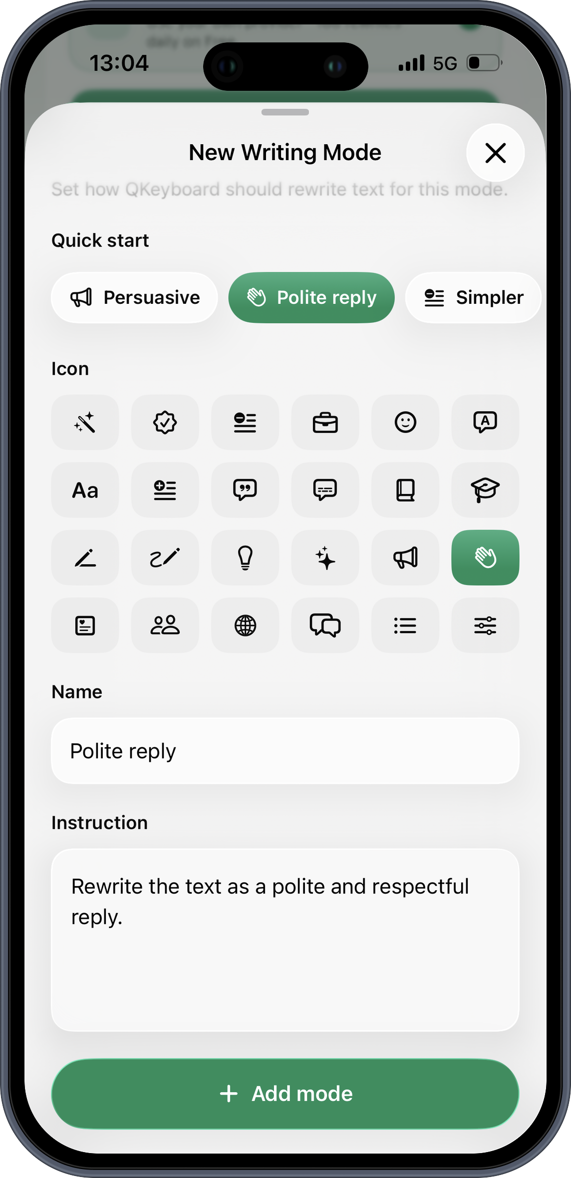 QKeyboard custom writing mode editor on iPhone