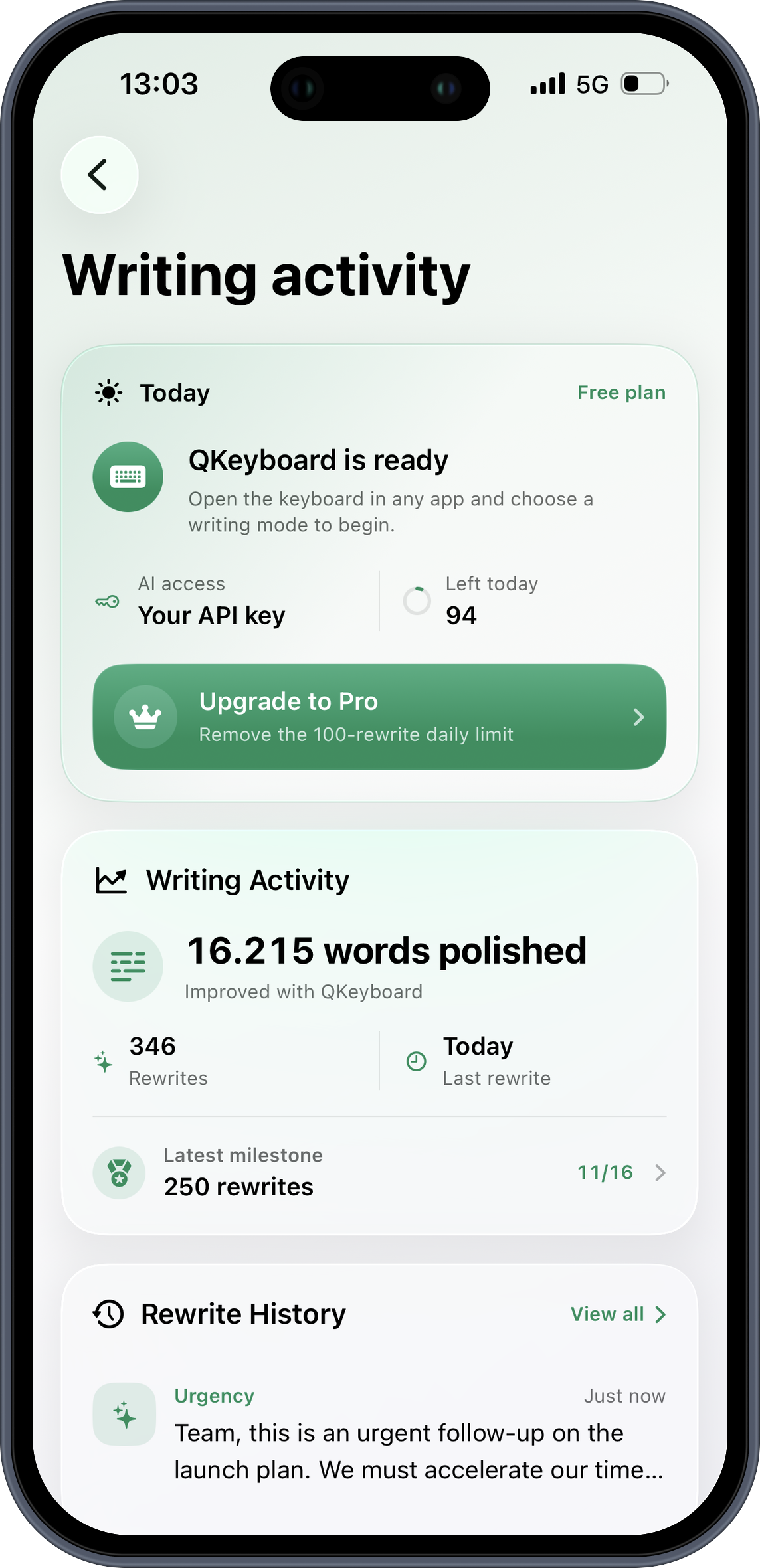 QKeyboard custom writing mode on iPhone