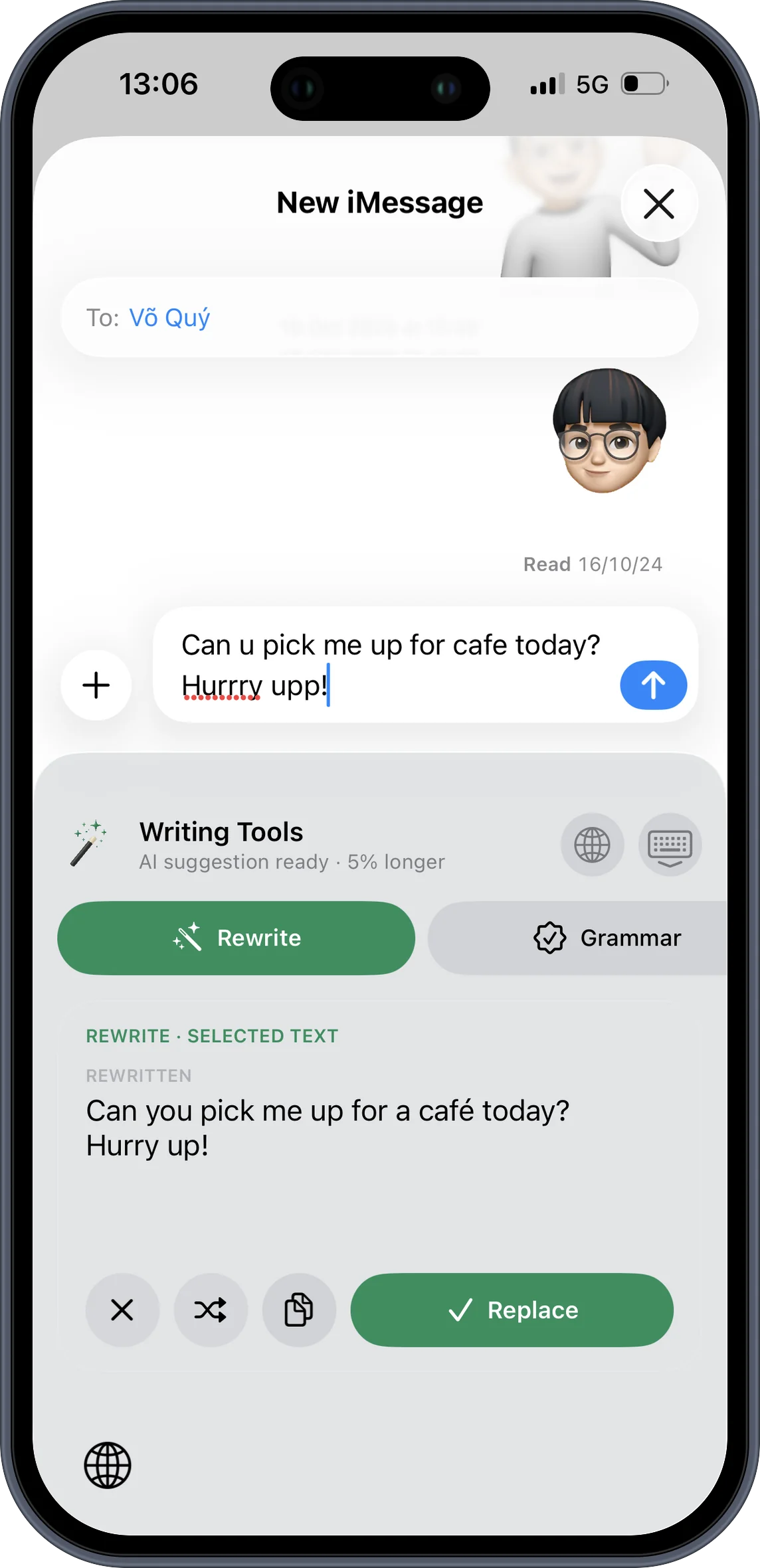 QKeyboard reescrevendo uma mensagem no iPhone