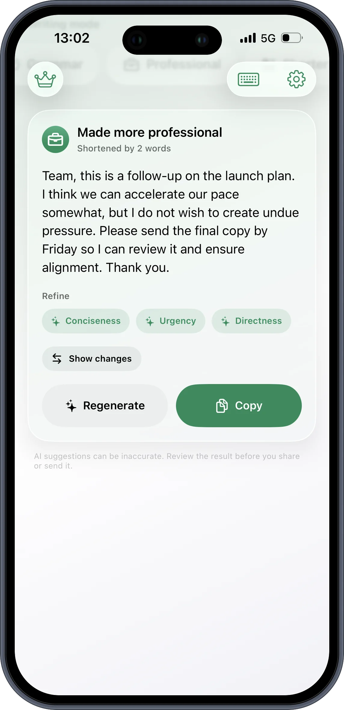 Opções de tom do QKeyboard no iPhone