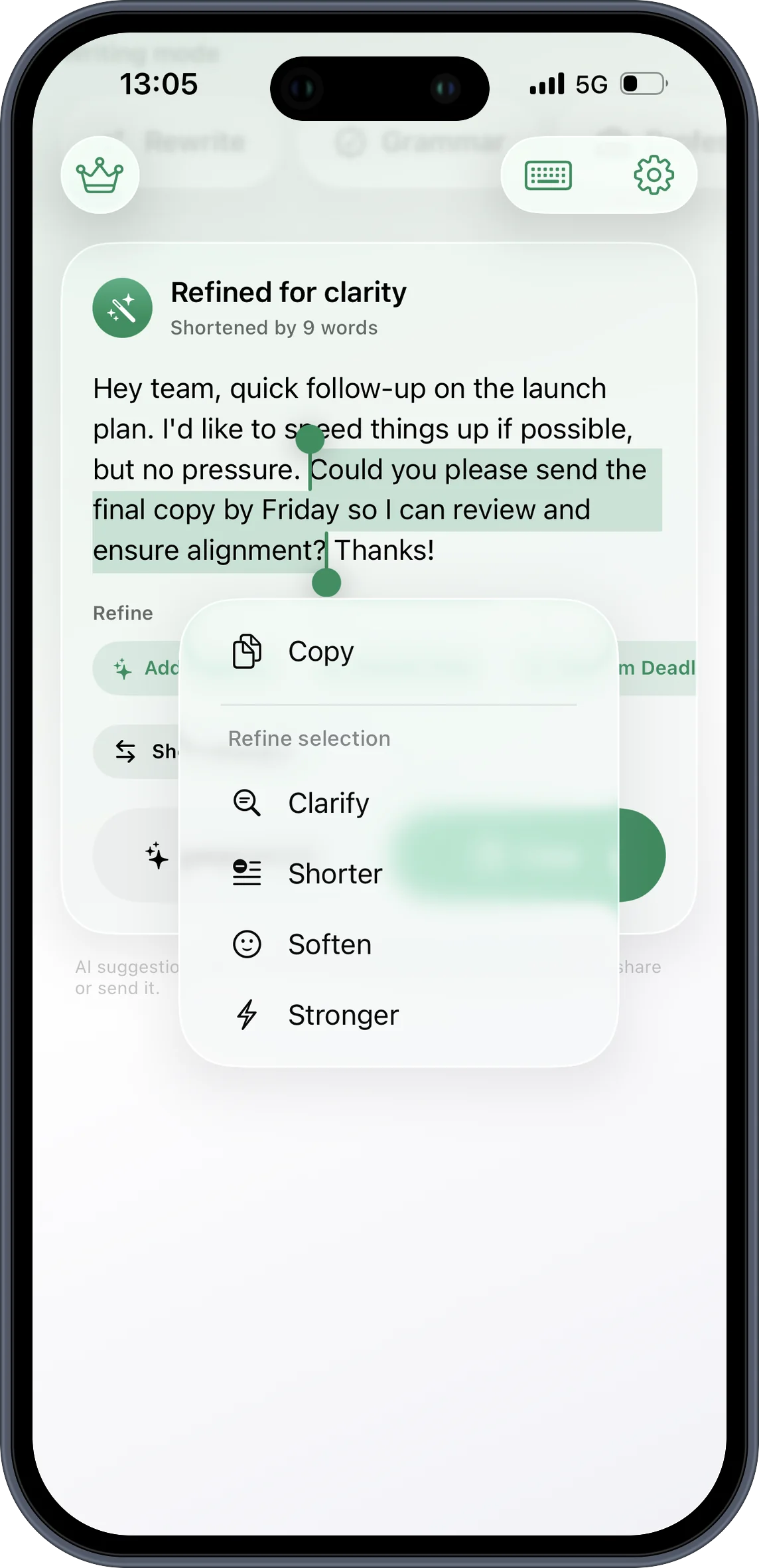QKeyboard ajustando o texto selecionado no iPhone