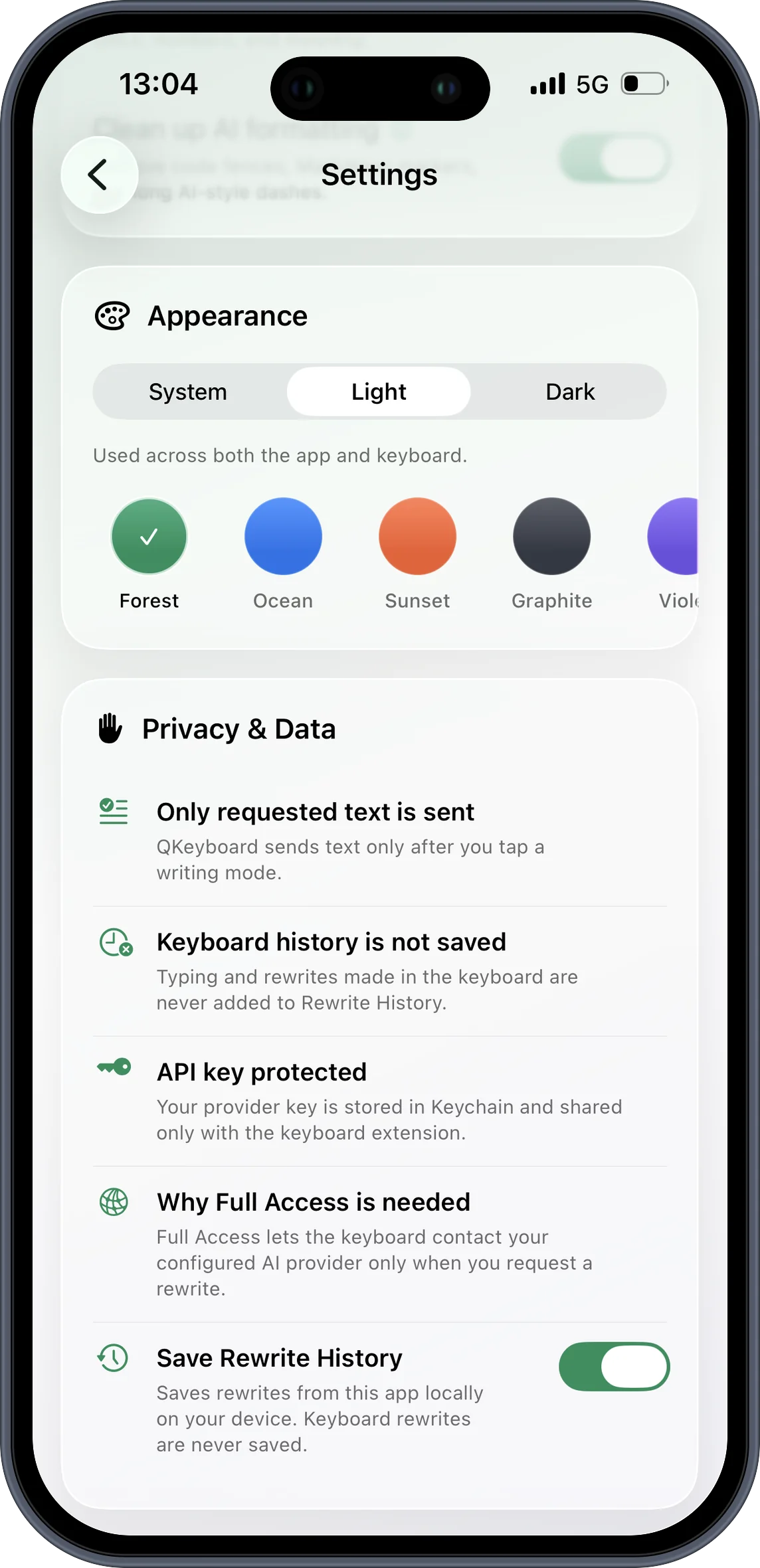 Sugestões de reescrita do QKeyboard no iPhone