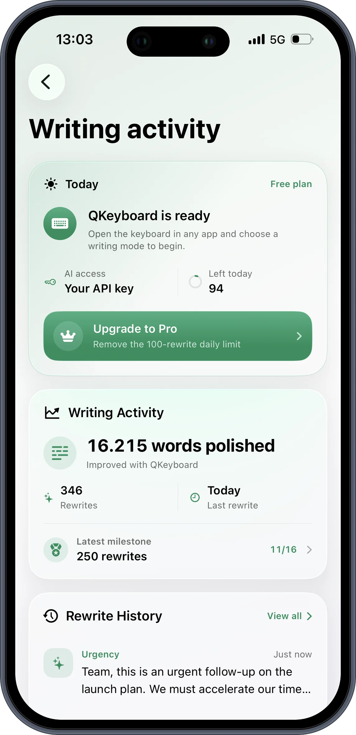 Modo de escrita personalizado do QKeyboard no iPhone